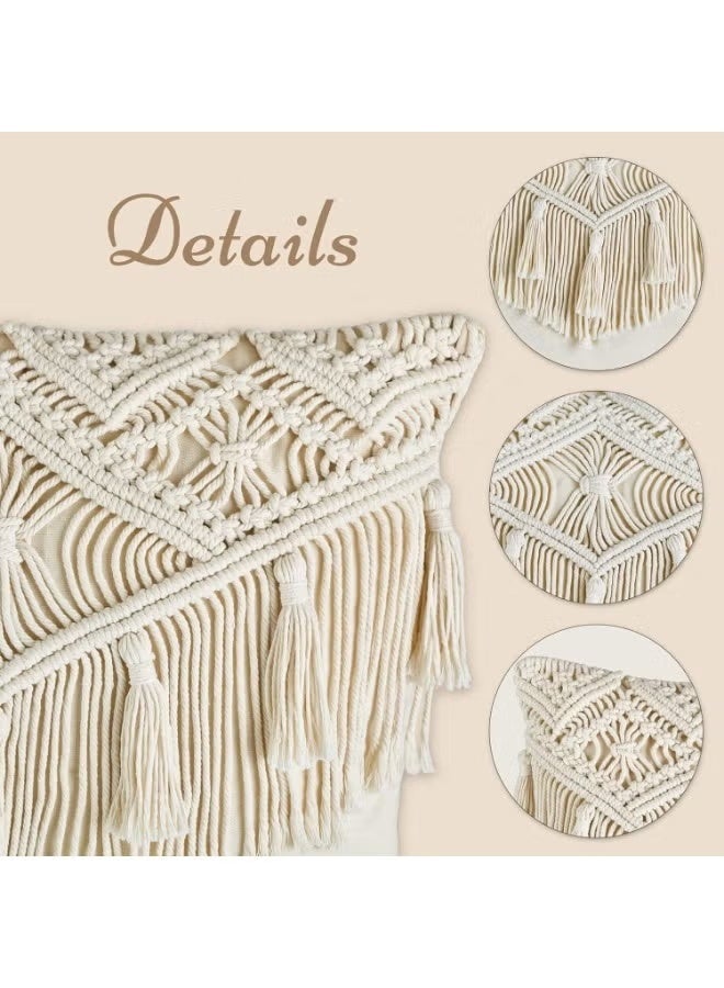 HMK CRAFTS أغطية وسائد مكرمية – طقم من قطعتين من أغطية الوسائد المربعة المزخرفة على الطراز البوهيمي - Image 2